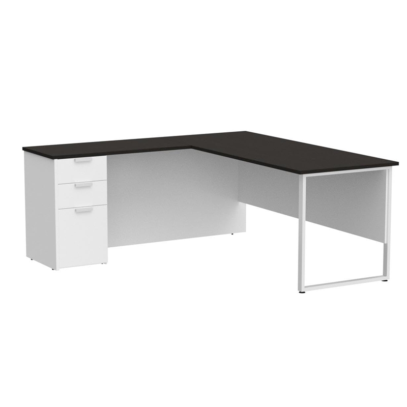 Atlin Designs L Desk with Metal Leg in White and Deep Gray