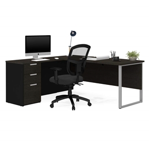 Atlin Designs Modern Wood/Metal L Desk with Metal Leg in Deep Gray/Black