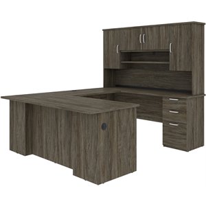 atlin designs u or l-shaped executive desk with hutch in walnut gray
