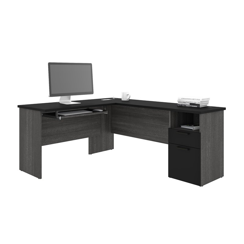 Atlin Designs Modern Wood L Shaped Computer Desk in Black/Bark Gray