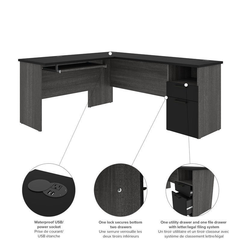 Atlin Designs Modern Wood L Shaped Computer Desk in Black/Bark Gray