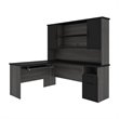 Atlin Designs L Shaped Computer Desk with Hutch in Black and Bark Gray
