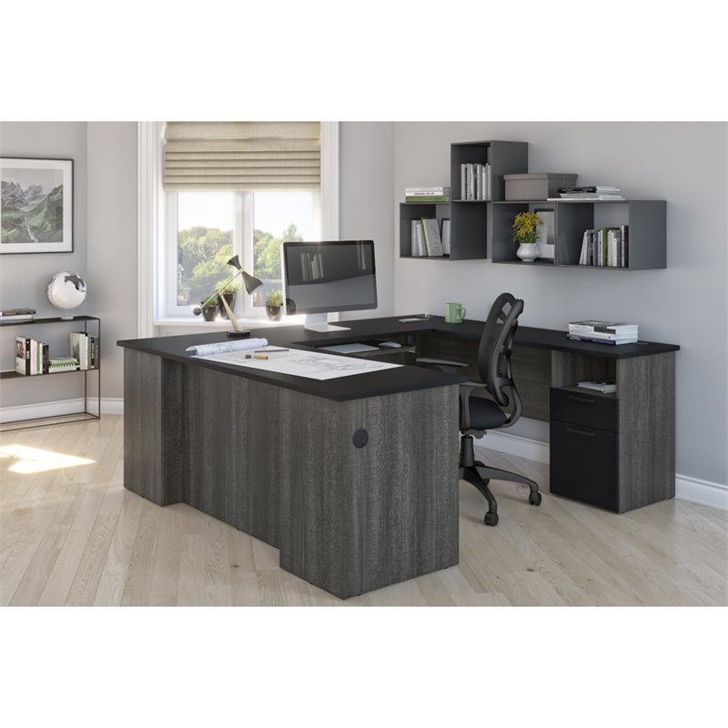 Atlin Designs U Shaped Computer Desk in Black and Bark Gray