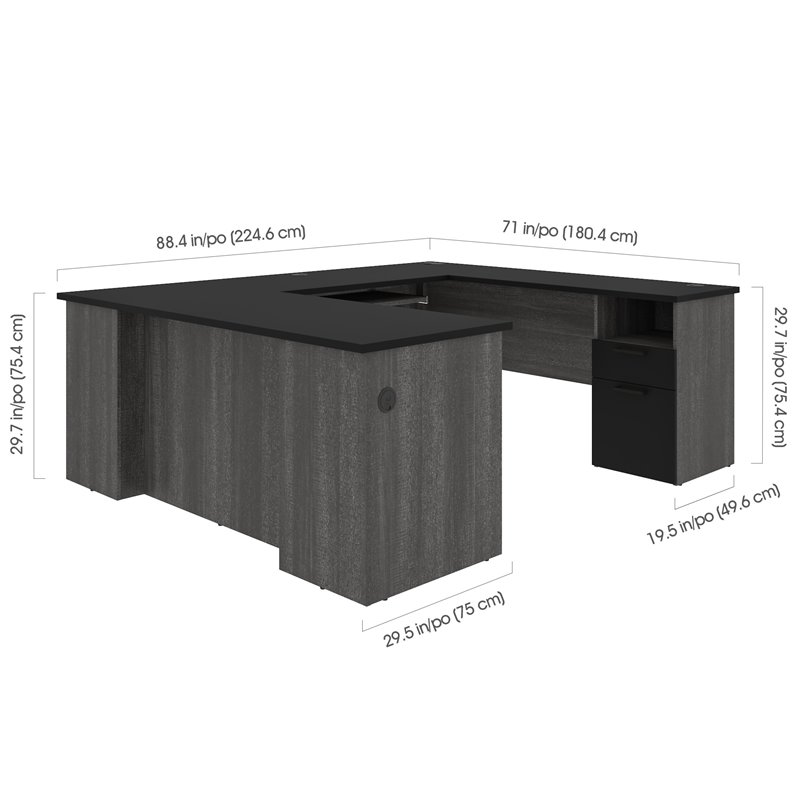 Atlin Designs U Shaped Computer Desk in Black and Bark Gray