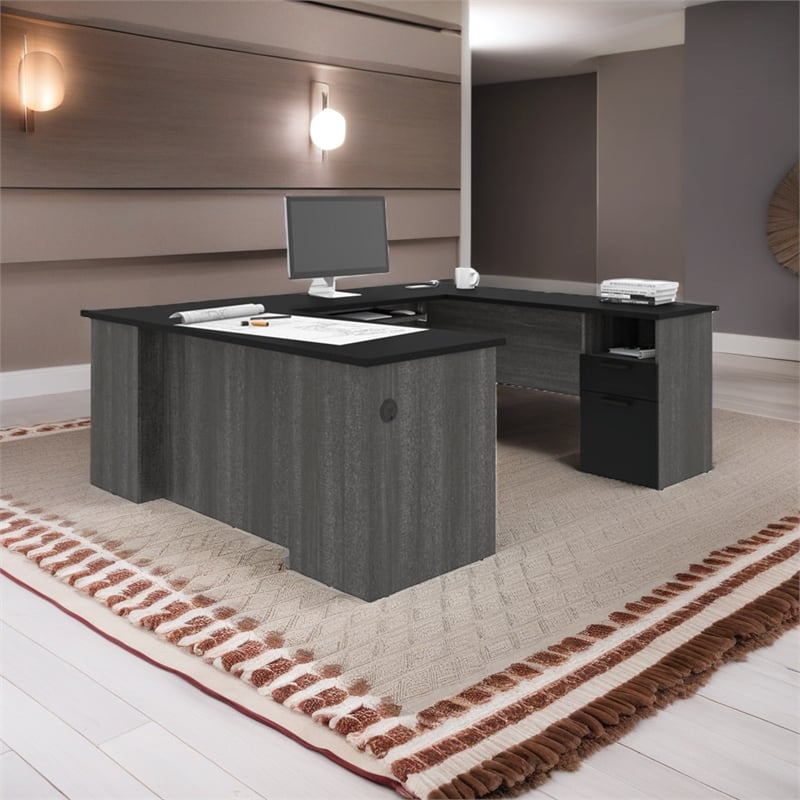 Atlin Designs U Shaped Computer Desk in Black and Bark Gray