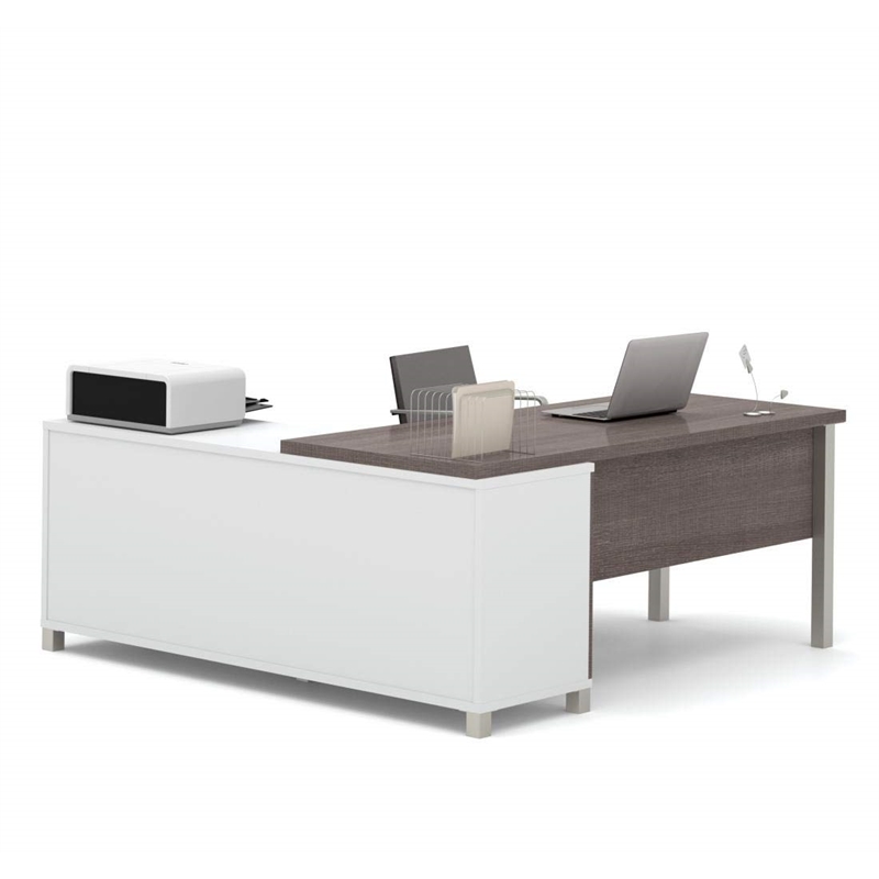 Atlin Designs L-Desk with legs in White and Bark Grey