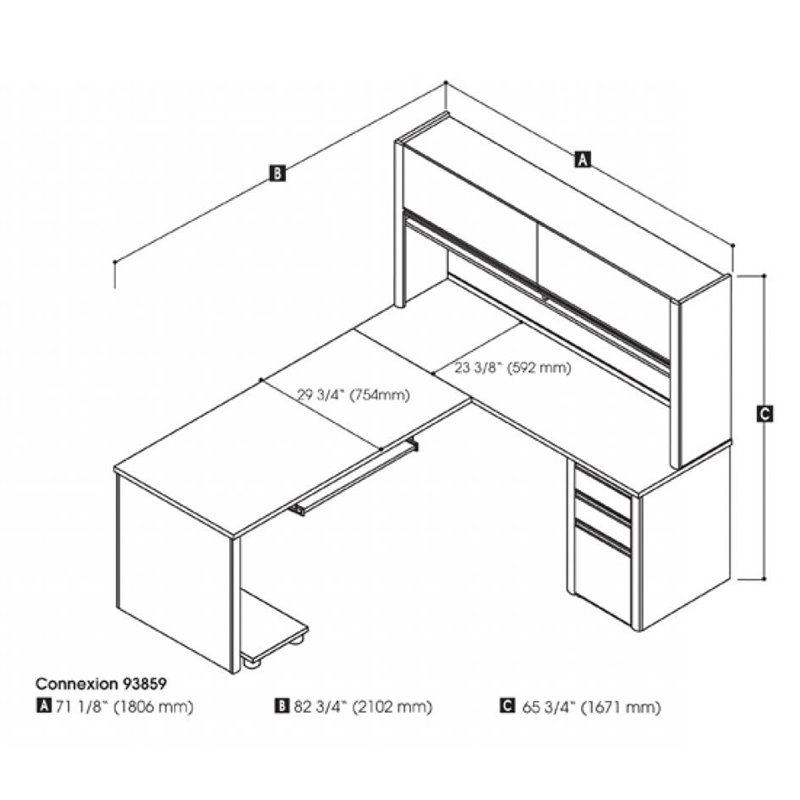 Atlin Designs L-Shape Wood Computer Desk with Hutch in Sandstone and Slate
