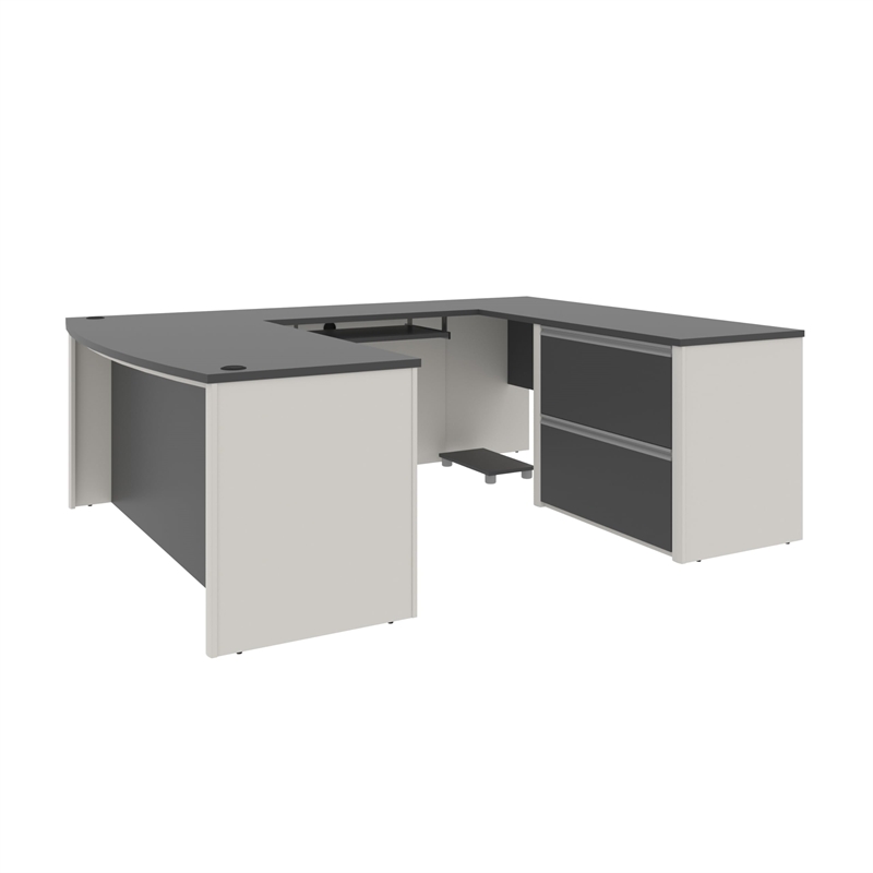 Atlin Designs Modern Wood U-Shape Home Office Set with Pedestal in Slate Gray