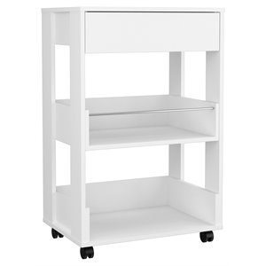 atlin designs modern wood kitchen island with 2 open shelves in white