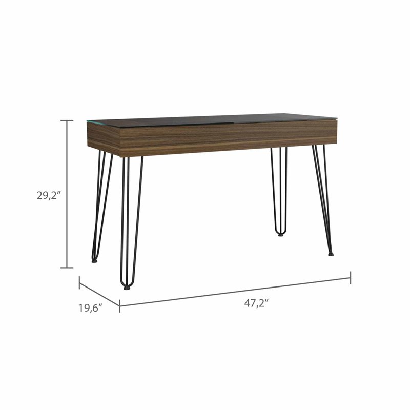 Atlin Designs Modern Wood Desk with Abstract Steel Legs in Mahogany