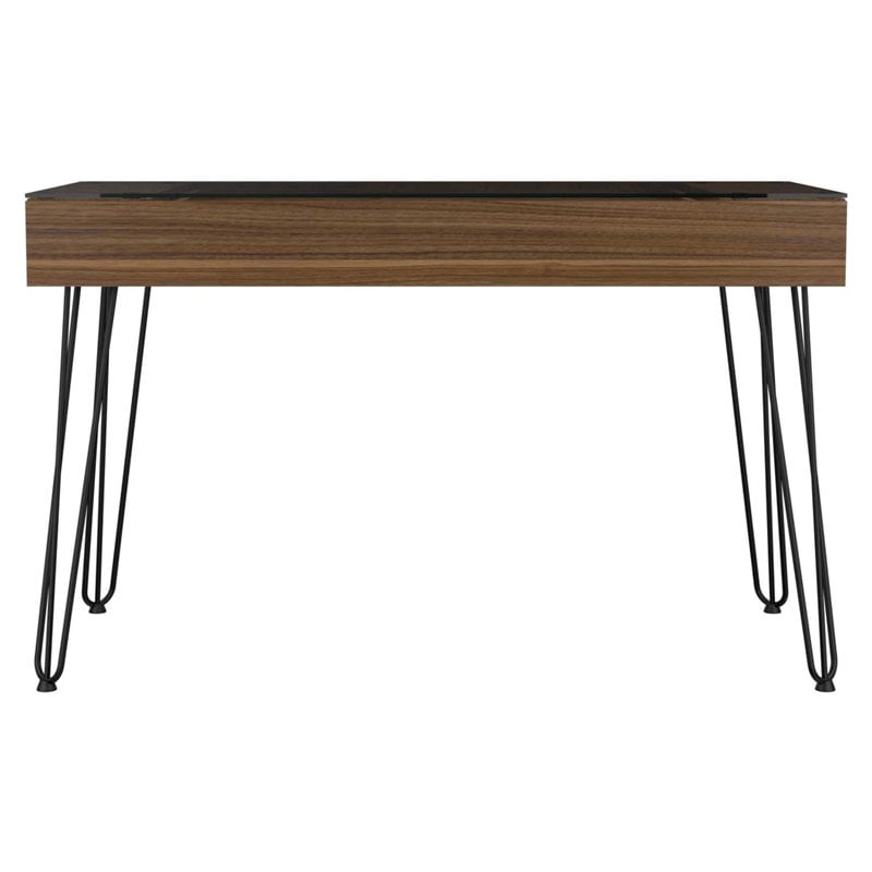 Atlin Designs Modern Wood Desk with Abstract Steel Legs in Mahogany