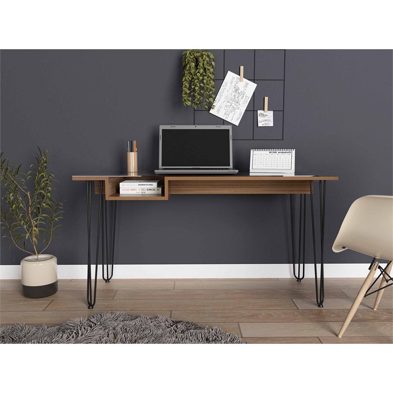 Atlin Designs Modern Wood Desk with Abstract Steel Legs in Mahogany