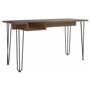 atlin designs modern wood desk with abstract steel legs in mahogany