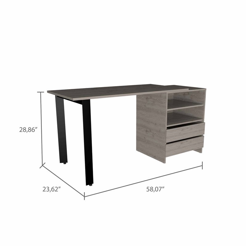 Atlin Designs Modern Wood Desk with 2-Drawer & 2 Shelves in Light Gray