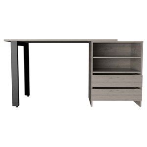 atlin designs modern wood desk with 2-drawer & 2 shelves in light gray