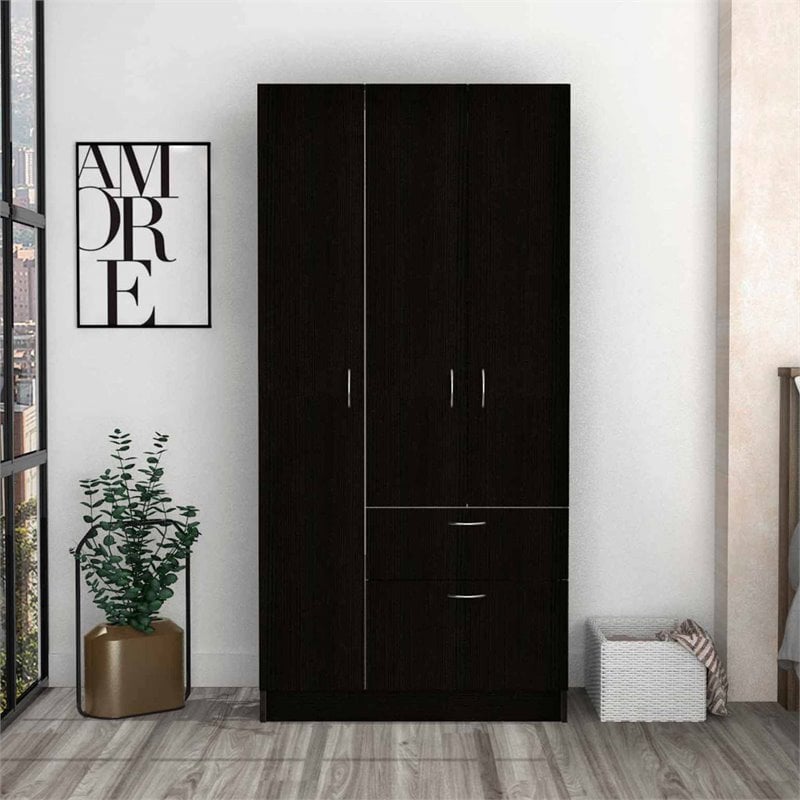 Atlin Designs Modern Wood Armoire with Two Cabinets in Black