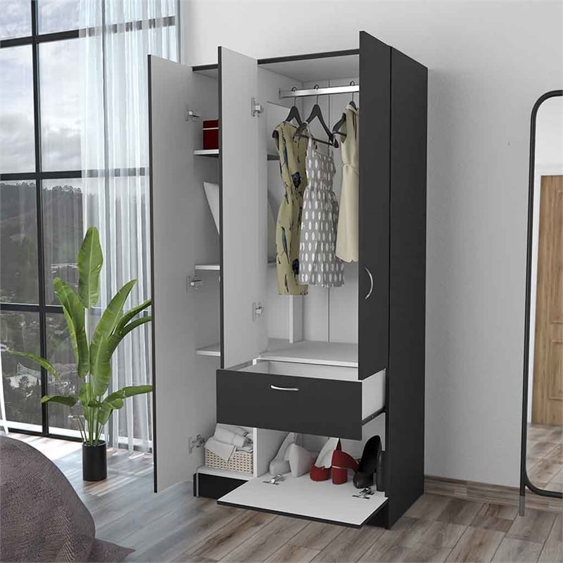 Atlin Designs Modern Wood Armoire with Two Cabinets in Black