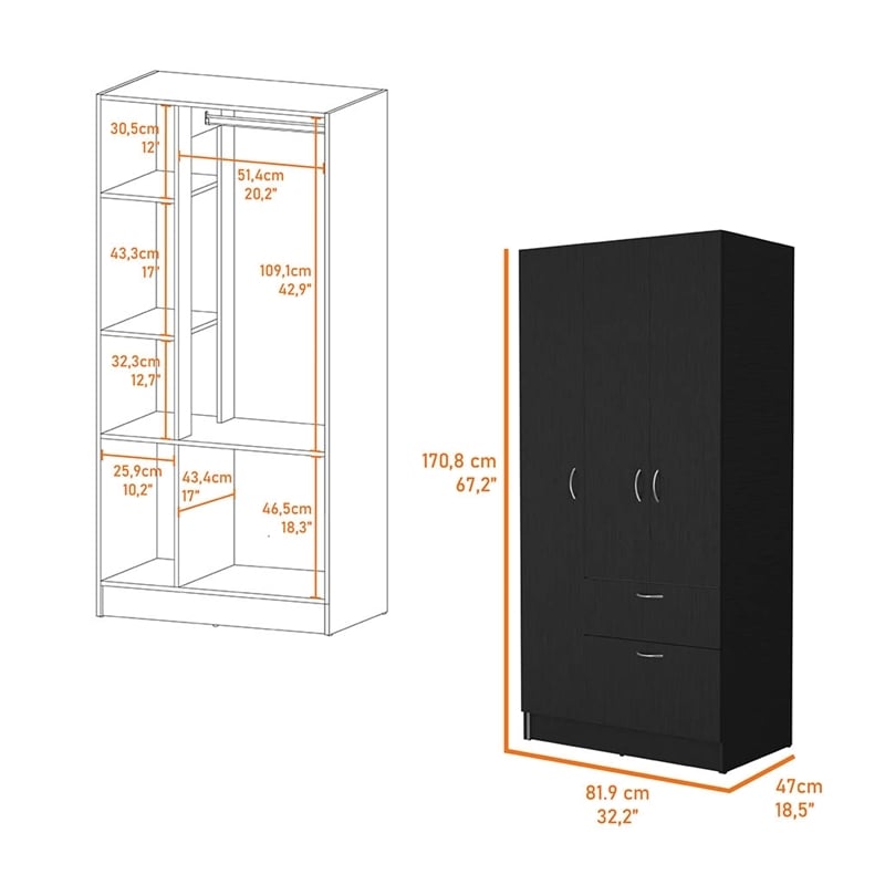 Atlin Designs Modern Wood Armoire with Two Cabinets in Black