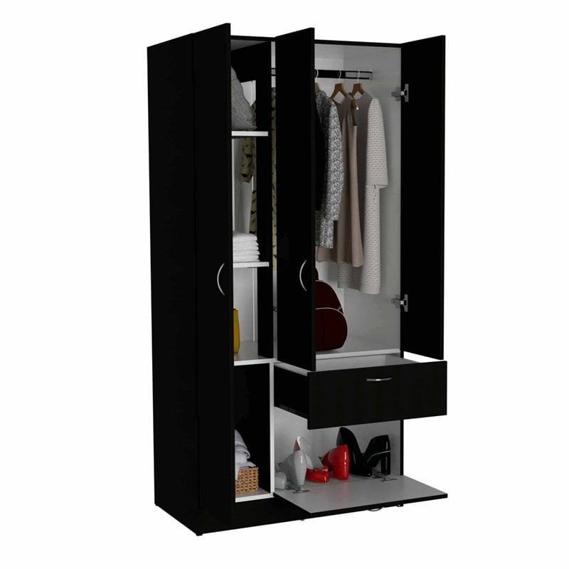 Atlin Designs Modern Wood Armoire with Two Cabinets in Black