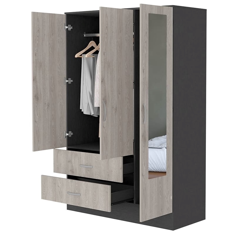 Atlin Designs Modern Wood Mirrored Armoire in Black Wenge/Light Oak