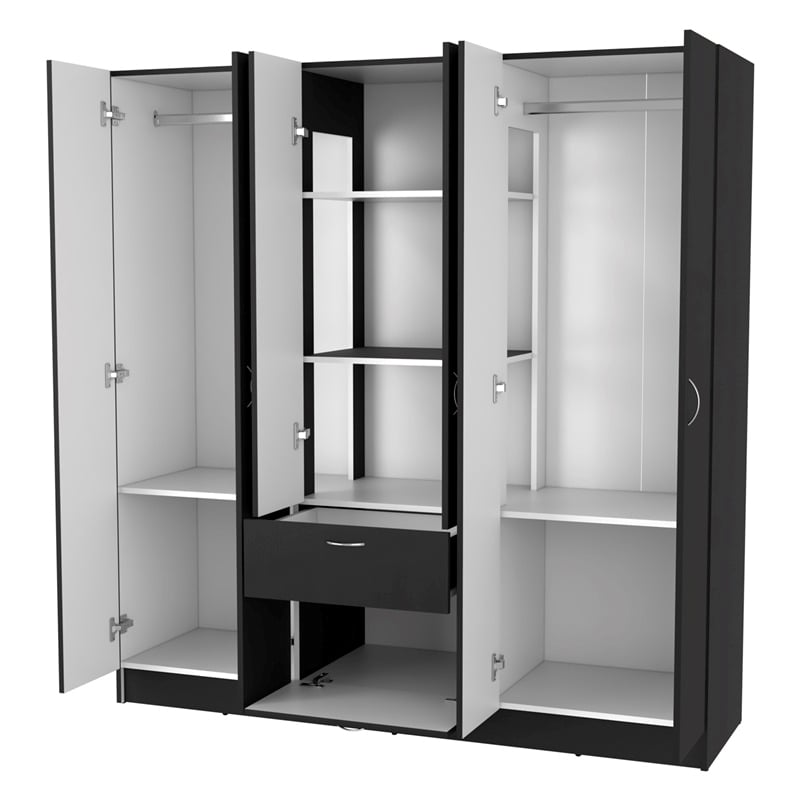 Atlin Designs 6-Door Modern Wood Bedroom Armoire in Black Wenge/White