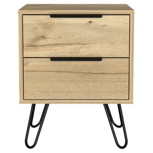 Atlin Designs Modern Metal Bedroom Nightstand with 2-Drawer in Light Oak