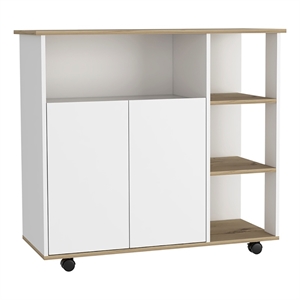 Atlin Designs Modern Wood Kitchen Island with 4 Open Shelves in Light Oak/White
