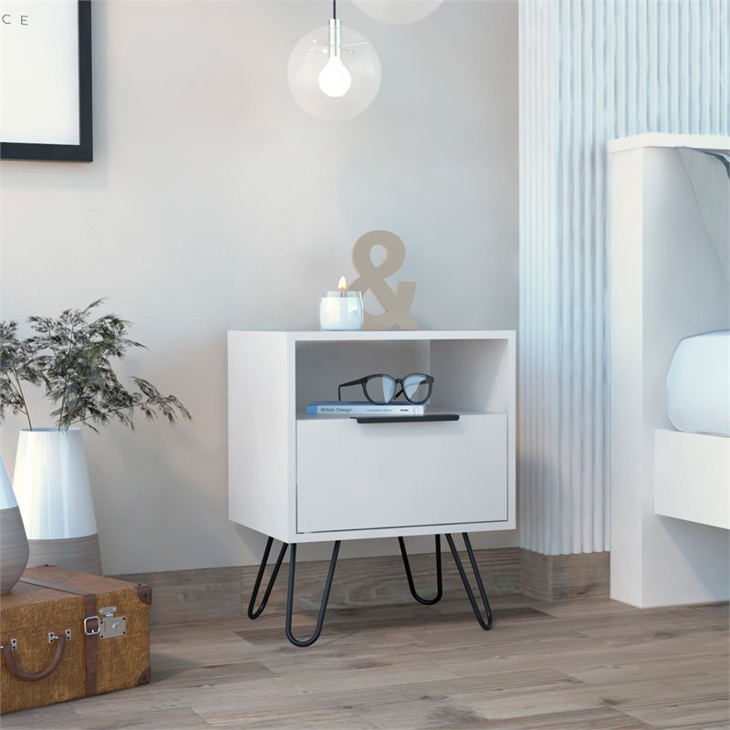 Atlin Designs Modern Metal Night Stand with Two Shelves in White