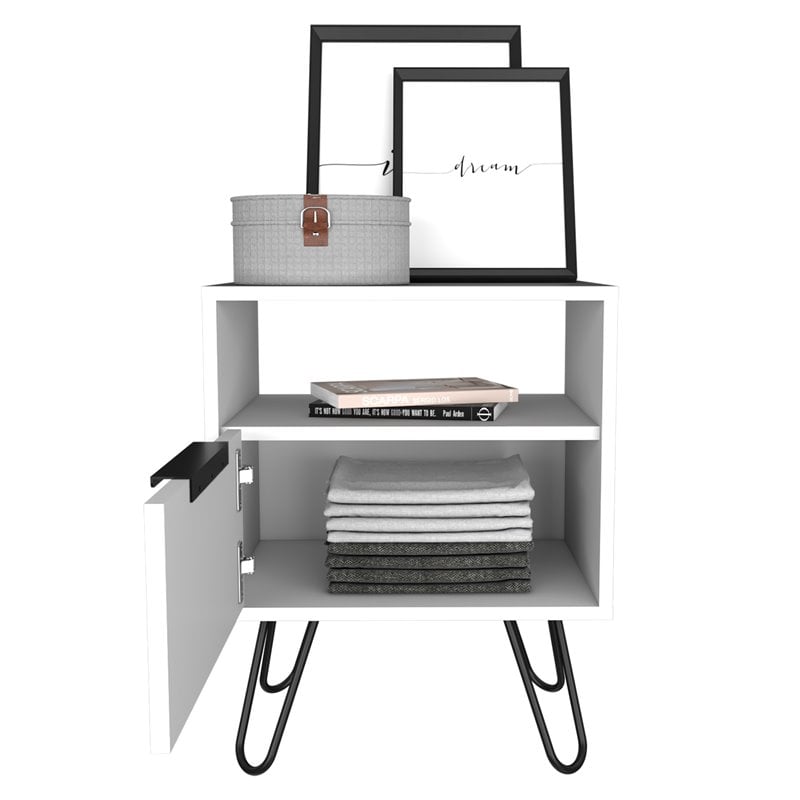 Atlin Designs Modern Metal Night Stand with Two Shelves in White