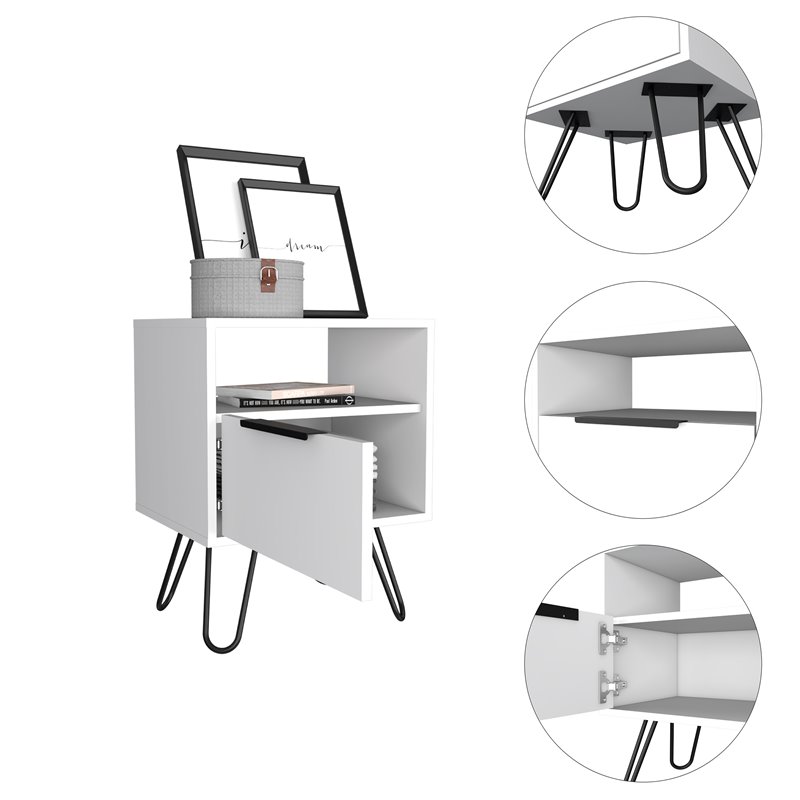 Atlin Designs Modern Metal Night Stand with Two Shelves in White