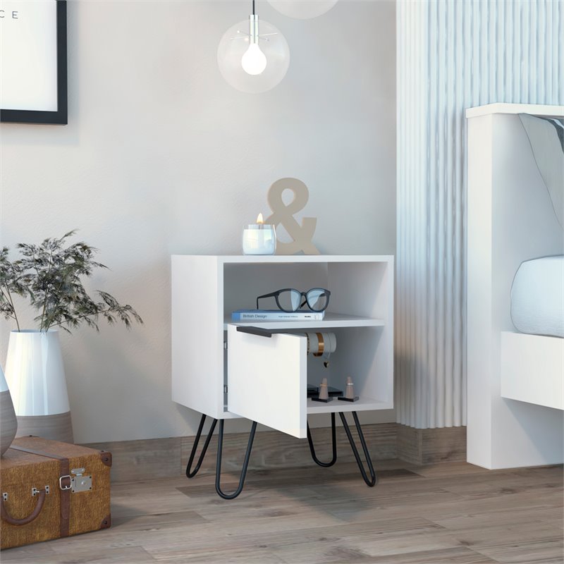 Atlin Designs Modern Metal Night Stand with Two Shelves in White