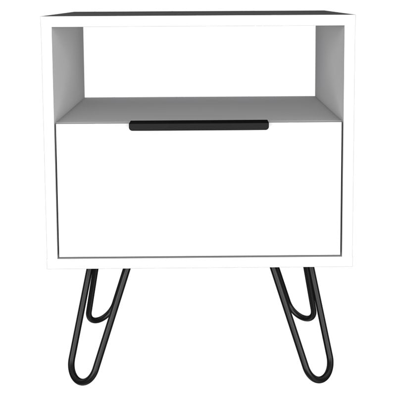 Atlin Designs Modern Metal Night Stand with Two Shelves in White