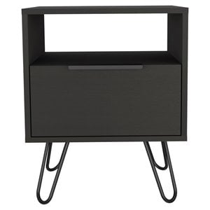 Atlin Designs Modern Metal Night Stand with Two Shelves in Light Oak