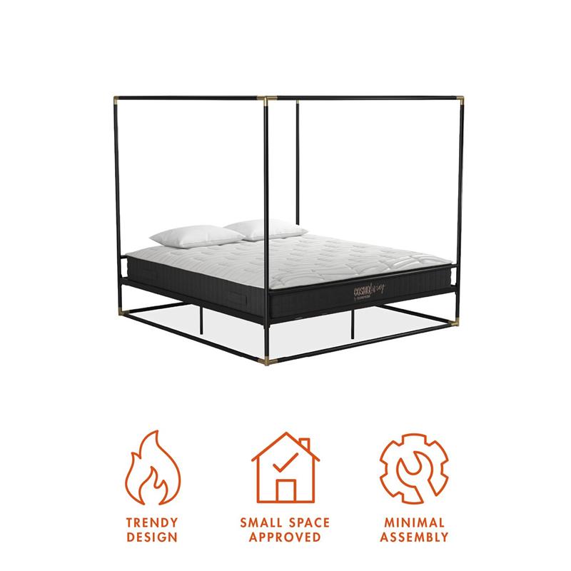 Atlin Designs Modern Canopy Metal Bed King Size Frame in Black/Gold