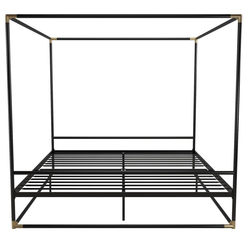 Atlin Designs Modern Canopy Metal Bed King Size Frame in Black/Gold