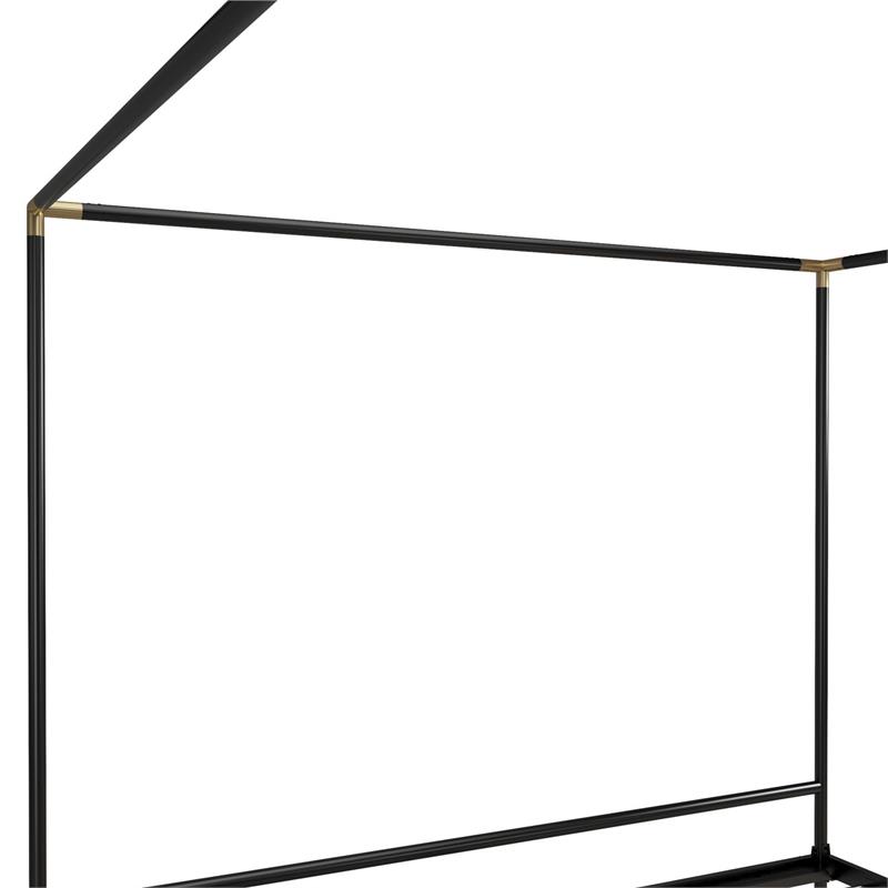 Atlin Designs Modern Canopy Metal Bed King Size Frame in Black/Gold