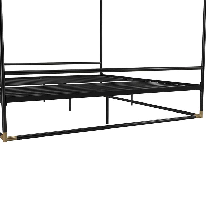 Atlin Designs Modern Canopy Metal Bed King Size Frame in Black/Gold