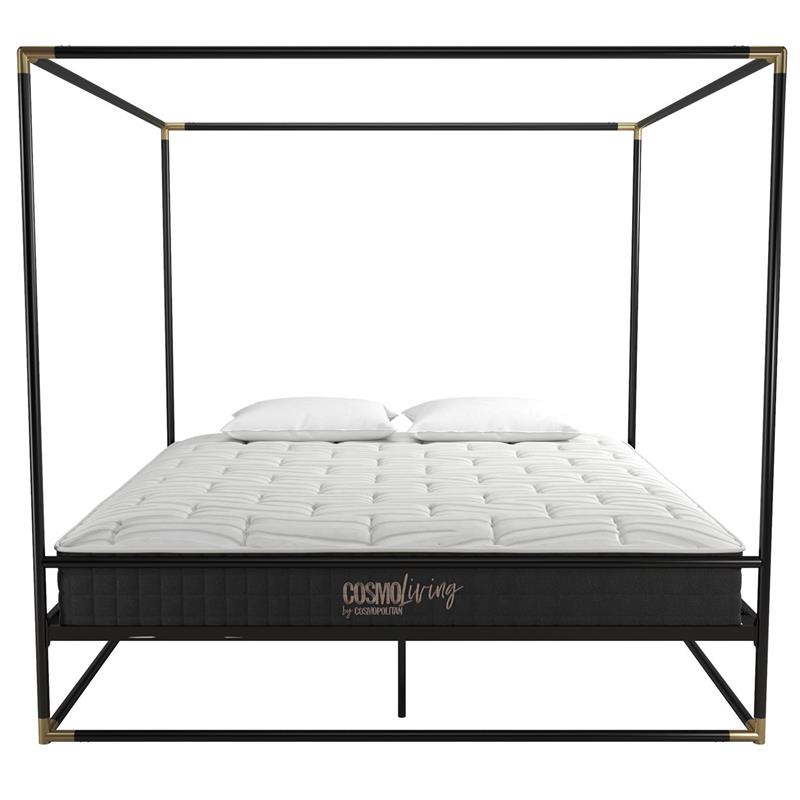 Atlin Designs Modern Canopy Metal Bed King Size Frame in Black/Gold