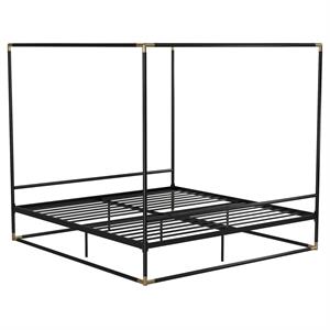 Atlin Designs Modern Canopy Metal Bed King Size Frame in Black/Gold