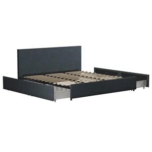 Atlin Designs Modern King Upholstered Bed with Storage in Navy Linen