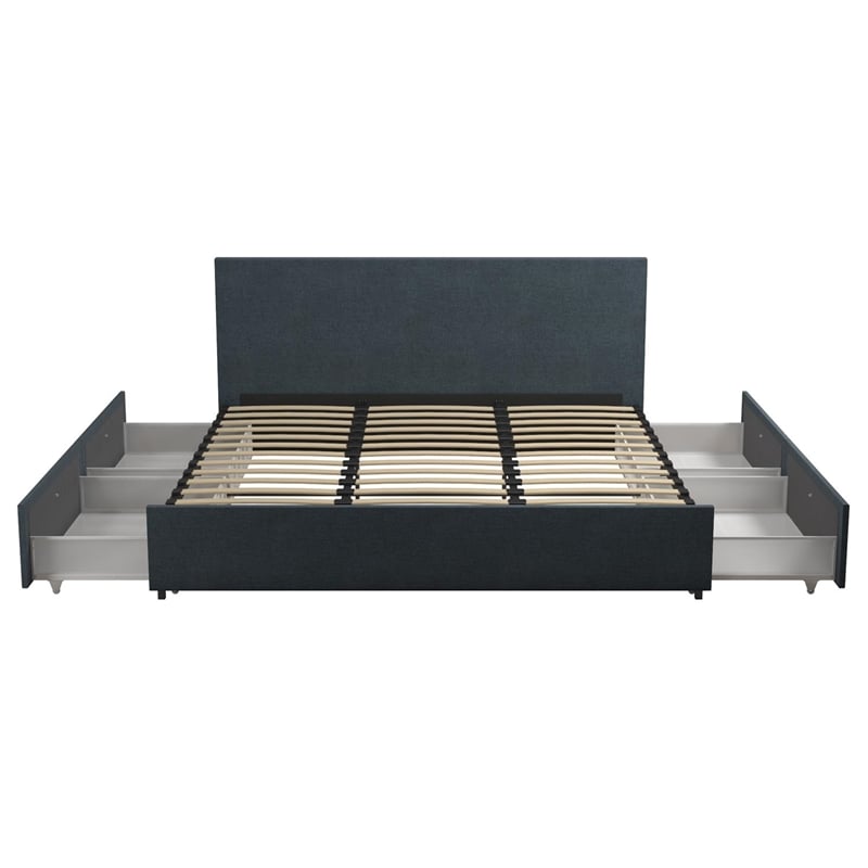 Atlin Designs Modern King Upholstered Bed with Storage in Navy Linen