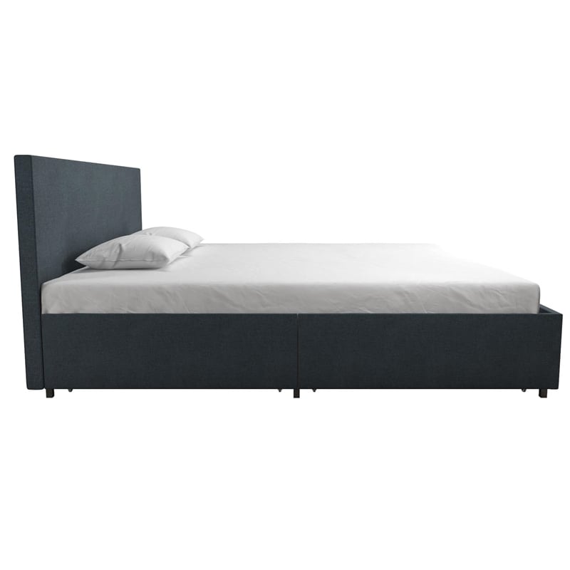 Atlin Designs Modern King Upholstered Bed with Storage in Navy Linen