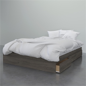atlin designs modern queen size storage platform bed  3 drawer  bark grey