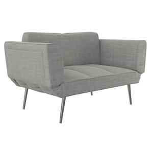 atlin designs modern upholstered futon with magazine storage in light grey linen