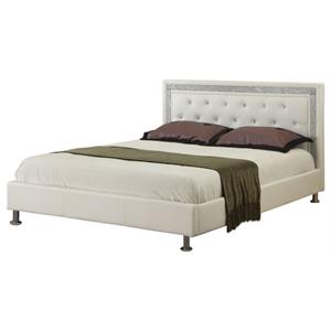 atlin designs modern faux leather queen bed with crystal tufted buttons in white
