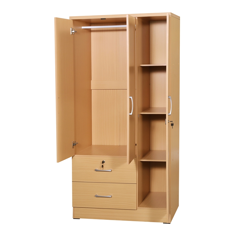 Atlin Designs Contemporary 3-Door and 2-Drawer Bedroom Wardrobe in Maple
