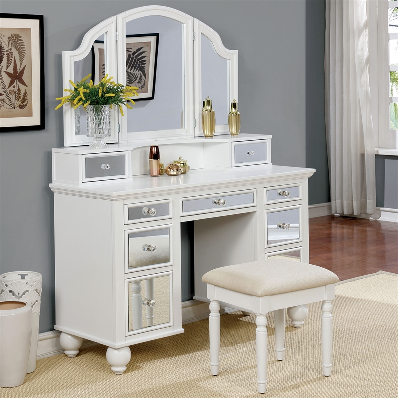 Atlin Designs Contemporary Style Wood 3-Piece Vanity Set in White