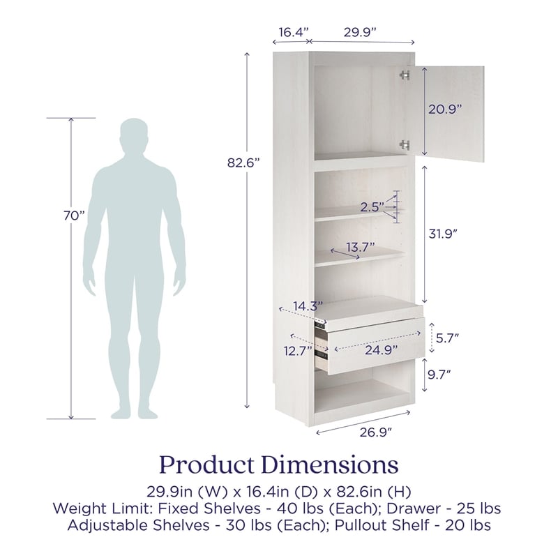 Atlin Designs Murphy Wall Bed Side Cabinet with Pullout Nightstand Ivory Oak