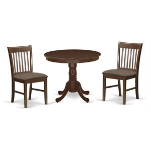 Atlin Designs Antique 3-piece Dining Set w/ Linen Fabric Seat in Mahogany