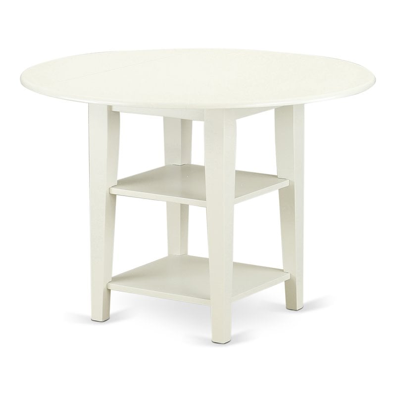 Atlin Designs Wood Dining Table with 2 Shelves in Linen White